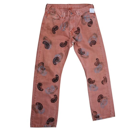 Levi’s 514 Reworked Orange Paisley Jeans – Custom Patch – Size 34x30